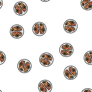 Cooked lemon salmon vector seamless pattern Illustrazione stock