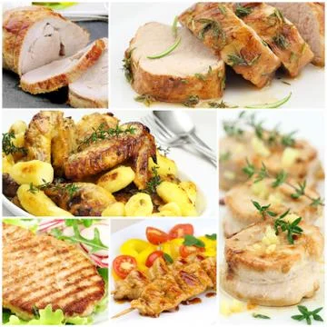 Cooked meat collage Stock Photos