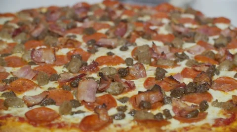 Cooked Meat Lovers Pizza Out Of Hot Commercial Industrial Stone Oven Restaurant 動画素材 66074919