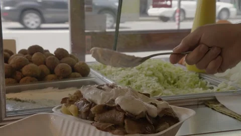 Cooked Meat with Sauces Served at Restaurant Counter in Sydney, Australia Stock Footage 345656837