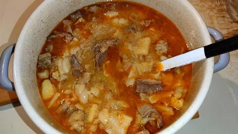 Cooked mutton in the pot Stock Photos
