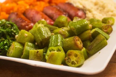 Cooked Okra Sliced Stock Photos