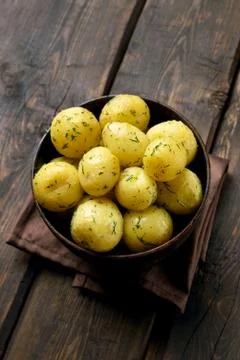 Cooked potatoes with dill Stock Photos