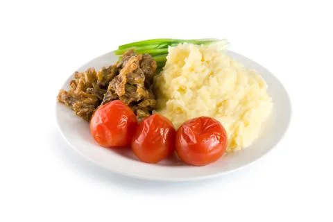 Cooked potatoes with liver (path) Stock Photos