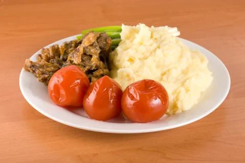 Cooked potatoes with liver Stock Photos