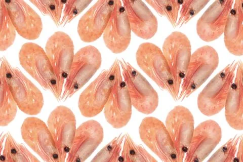 Cooked prawns snack pattern. Isolated boiled shrimps background.Cooked prawns Stock Photos
