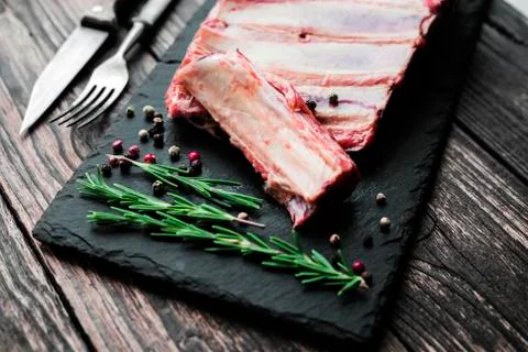 Cooked ribs with meat at shallow depth of field Stock Photos