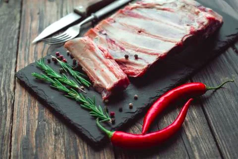 Cooked ribs with meat at shallow depth of field Stock Photos