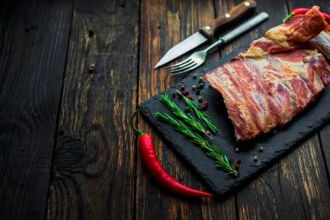 Cooked ribs with meat at shallow depth of field Stock Photos