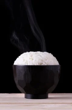 Cooked Rice on Black Background Stock Photos