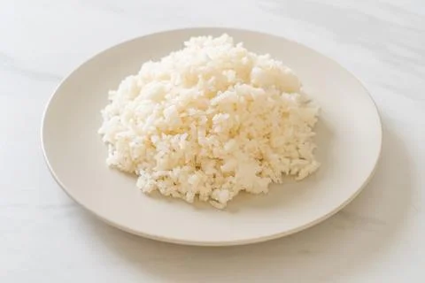 Cooked rice on plate Foto stock
