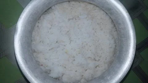 Cooked rice in a pot. Stock Photos