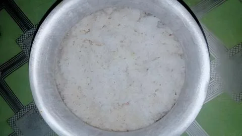 Cooked rice in a pot. Stock Photos