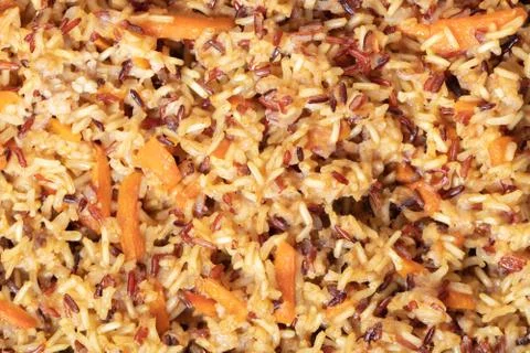Cooked rice texture closeup Stock Photos