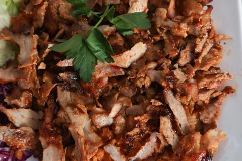 Cooked roasted beef lunch closeup ok kebab Stock Photos