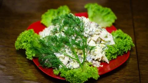 Cooked salad with ingredients Stock Photos