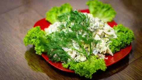 Cooked salad with ingredients Stock Photos