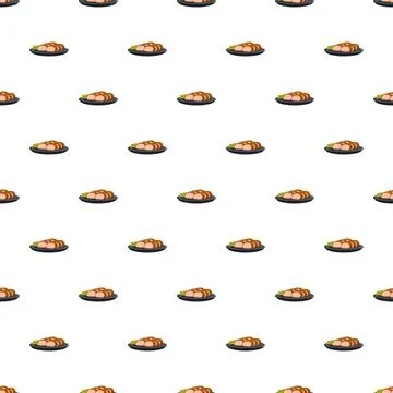 Cooked sausage rolls on plate seamless pattern Illustrazione stock