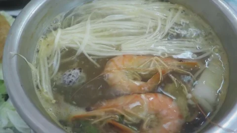 Cooked shrimp soup Stock Footage 70686622