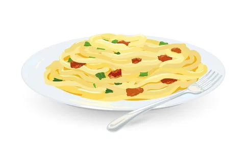 Cooked spaghetti carbonara on plate Stock Illustration