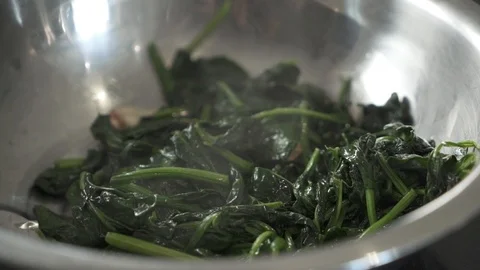 Cooked Spinach in a Bowl Stock Footage 85884769