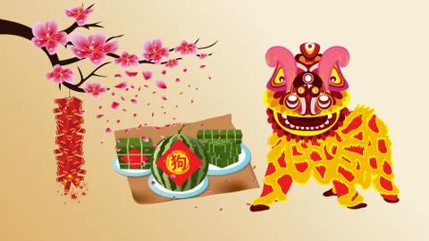 Cooked square glutinous rice cake, Vietnamese new year. Lurnar new year (hier Stock Illustration