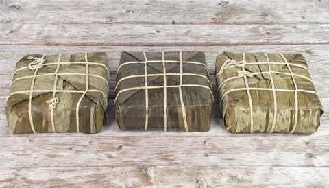 Cooked  square  glutinous rice cakes, Banh Tet, Vietnamese new year food Stock Photos