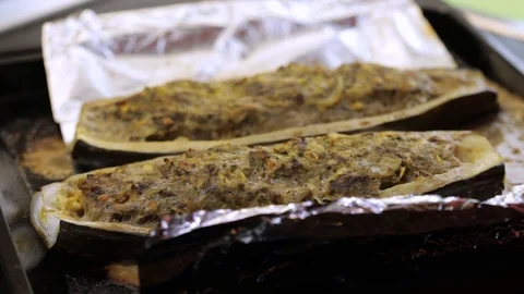 Cooked squash on a foil Stock Footage 119781332