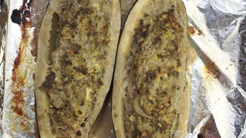 Cooked squash on a foil overhead Stock Footage 119781129