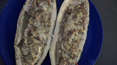 Cooked squash on a plate overhead Stock Footage 119781160