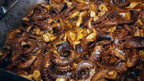 Cooked squid are on a baking sheet. Stock Footage 140019867