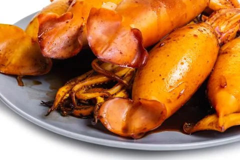 Cooked squid in a plate Stock Photos