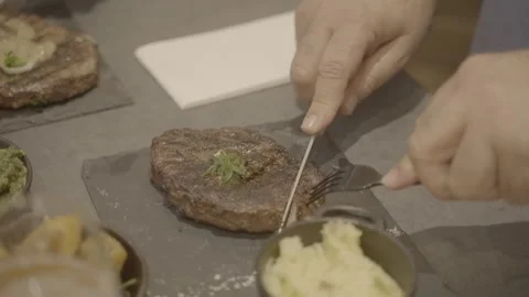 Cooked Steak Cutting Stock Footage 167983474