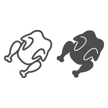 Cooked turkey line and solid icon, food concept, oven roast turkey vector sign Ilustración de archivo