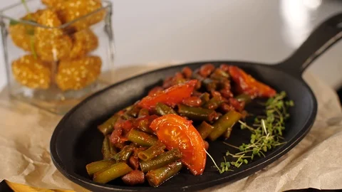 Cooked vegetables in a frying pan Stock Footage 86687605