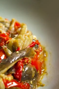 Cooked vegetables with poached egg Stock Photos