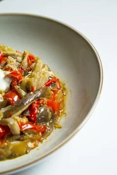 Cooked vegetables with poached egg Foto stock