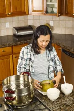 Cooked winer melon on serving plate Stock Photos