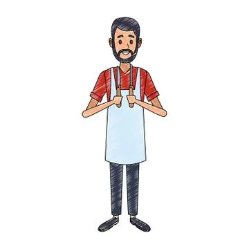 Cooker man with utensils scribble Stockillustratie