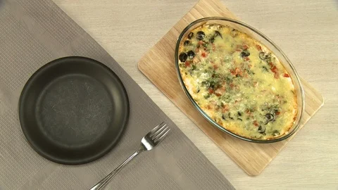 Cooker serving vegetable pie video Stock-Footage 108199276