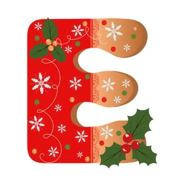 COOKIE ALPHABET gingerbread, Letter E cookie with Christmas snowflakes. Stock Illustration
