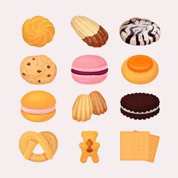 Cookie and biscuits vector baking pastry and baked cooking for breakfast in Illustrazione stock