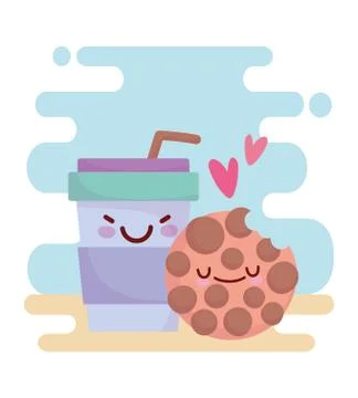 Cookie and cup menu character cartoon food cute Stock Illustration