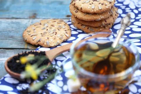 Cookie and cup of tea Stock Photos