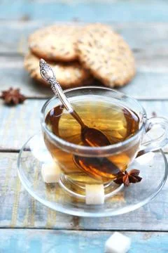 Cookie and cup of tea Stock Photos