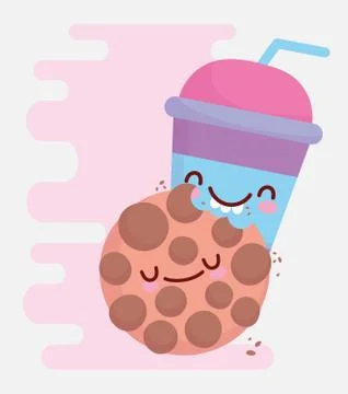 Cookie and disposable coffee cup menu character cartoon food cute Stock Illustration