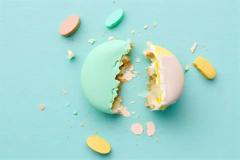  Cookie broken in half, top down view, 3d render on blue background Top do... Stock Photos