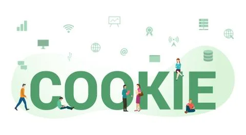 Cookie browser data website concept with big word or text and team people wit Illustrazione stock