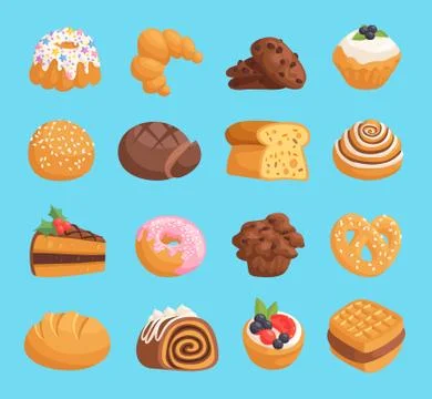 Cookie cakes vector isolated tasty snack delicious. Chocolate homemade pastry Illustrazione stock