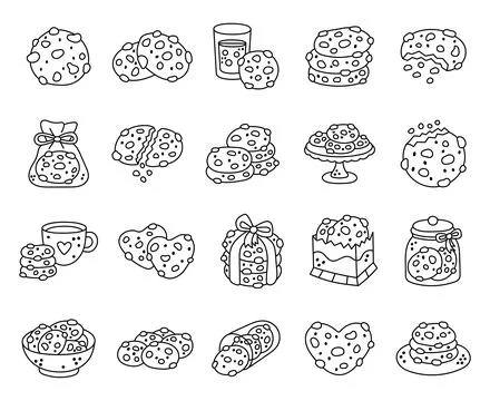 Cookie chocolate set in outline line art イラスト素材